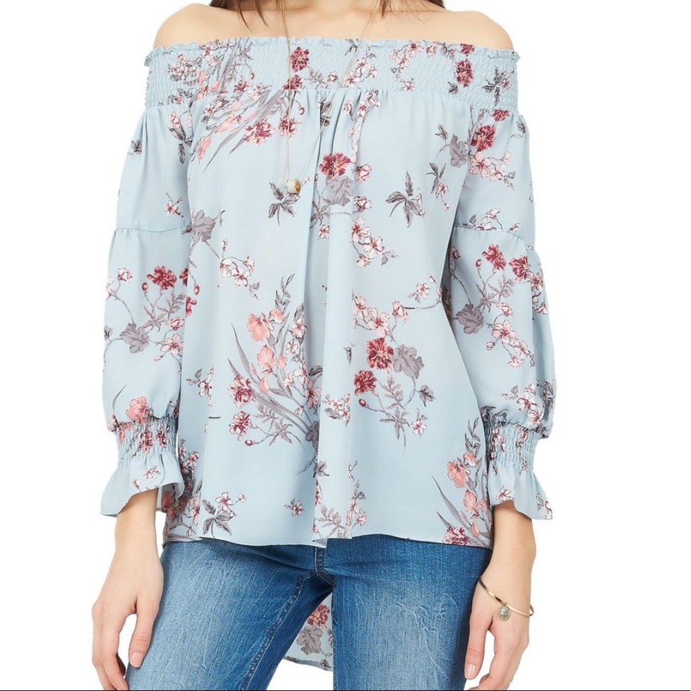 Airy, floral, off the shoulder blouse